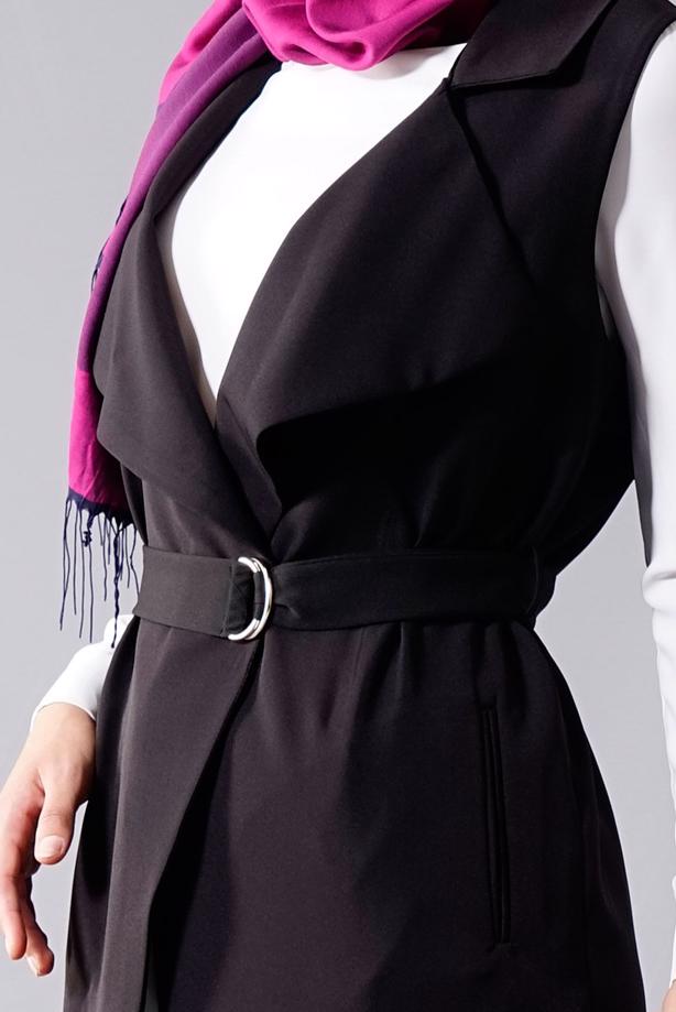 Tesettür giyim  T 978 Helly Bel Kuşaklı Tesettür Yelek - TRENDTESETTÜR