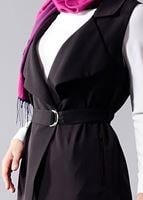 Hijab clothing BLACK T 978 Helly Bel Kuşaklı Tesettür Yelek