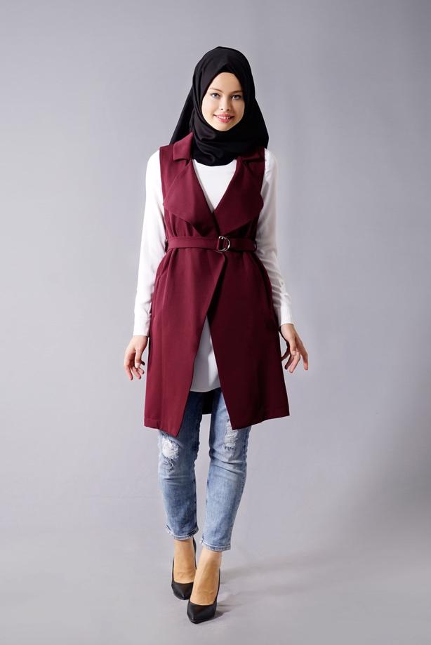 Tesettür giyim  T 978 Helly Bel Kuşaklı Tesettür Yelek - TRENDTESETTÜR