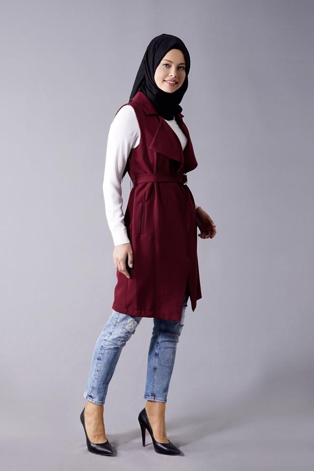 Tesettür giyim  T 978 Helly Bel Kuşaklı Tesettür Yelek - TRENDTESETTÜR