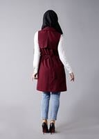 Tesettür giyim BORDO T 978 Helly Bel Kuşaklı Tesettür Yelek