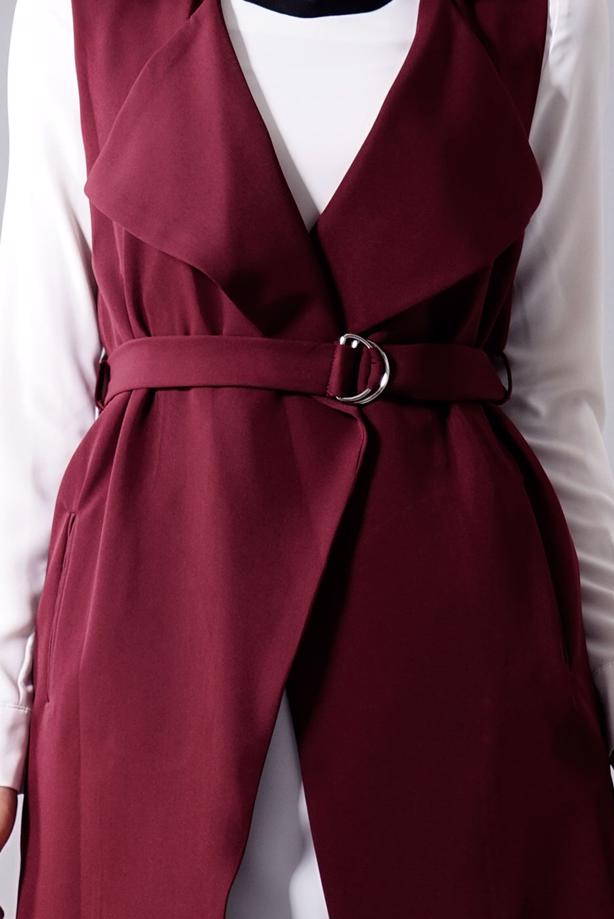 Tesettür giyim  T 978 Helly Bel Kuşaklı Tesettür Yelek - TRENDTESETTÜR