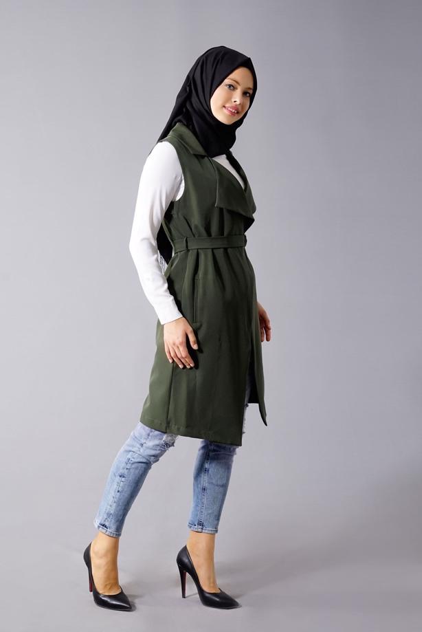 Tesettür giyim  T 978 Helly Bel Kuşaklı Tesettür Yelek - TRENDTESETTÜR