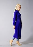 Hijab clothing NAVY BLUE T 1245 Helly Erkek Yaka Kuşaklı Tunik
