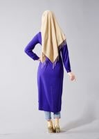 Hijab clothing NAVY BLUE T 1245 Helly Erkek Yaka Kuşaklı Tunik