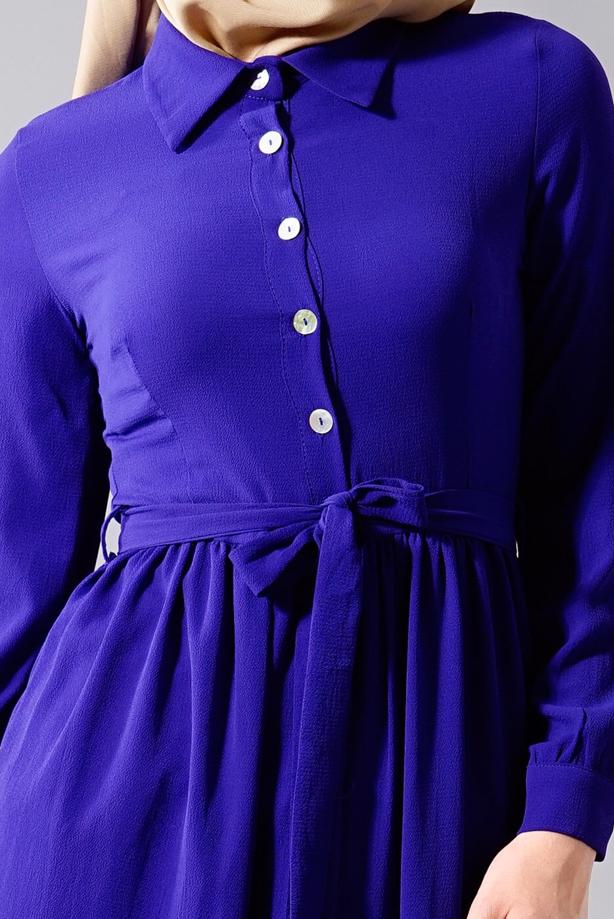 Tesettür giyim  T 1245 Helly Erkek Yaka Kuşaklı Tunik - TRENDTESETTÜR