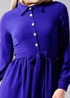 Hijab clothing NAVY BLUE T 1245 Helly Erkek Yaka Kuşaklı Tunik