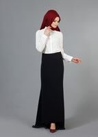 Tesettür giyim KREM T 2770 Helly Yakası Taş Detaylı Bluz