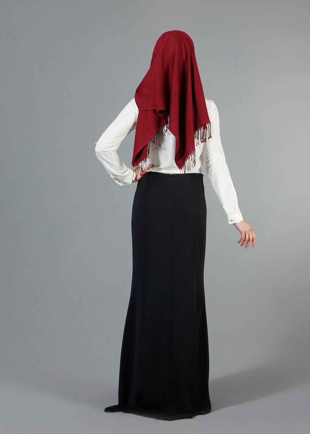 Hijab clothing CREAM T 2770 Helly Yakası Taş Detaylı Bluz