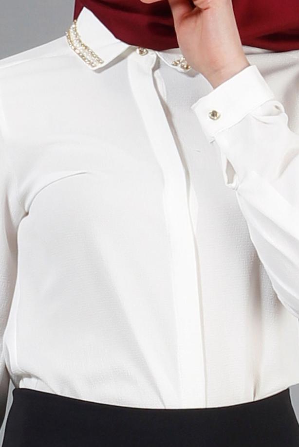 Tesettür giyim  T 2770 Helly Yakası Taş Detaylı Bluz - TRENDTESETTÜR