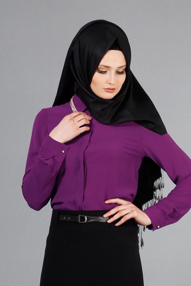 Tesettür giyim  T 2770 Helly Yakası Taş Detaylı Bluz - TRENDTESETTÜR