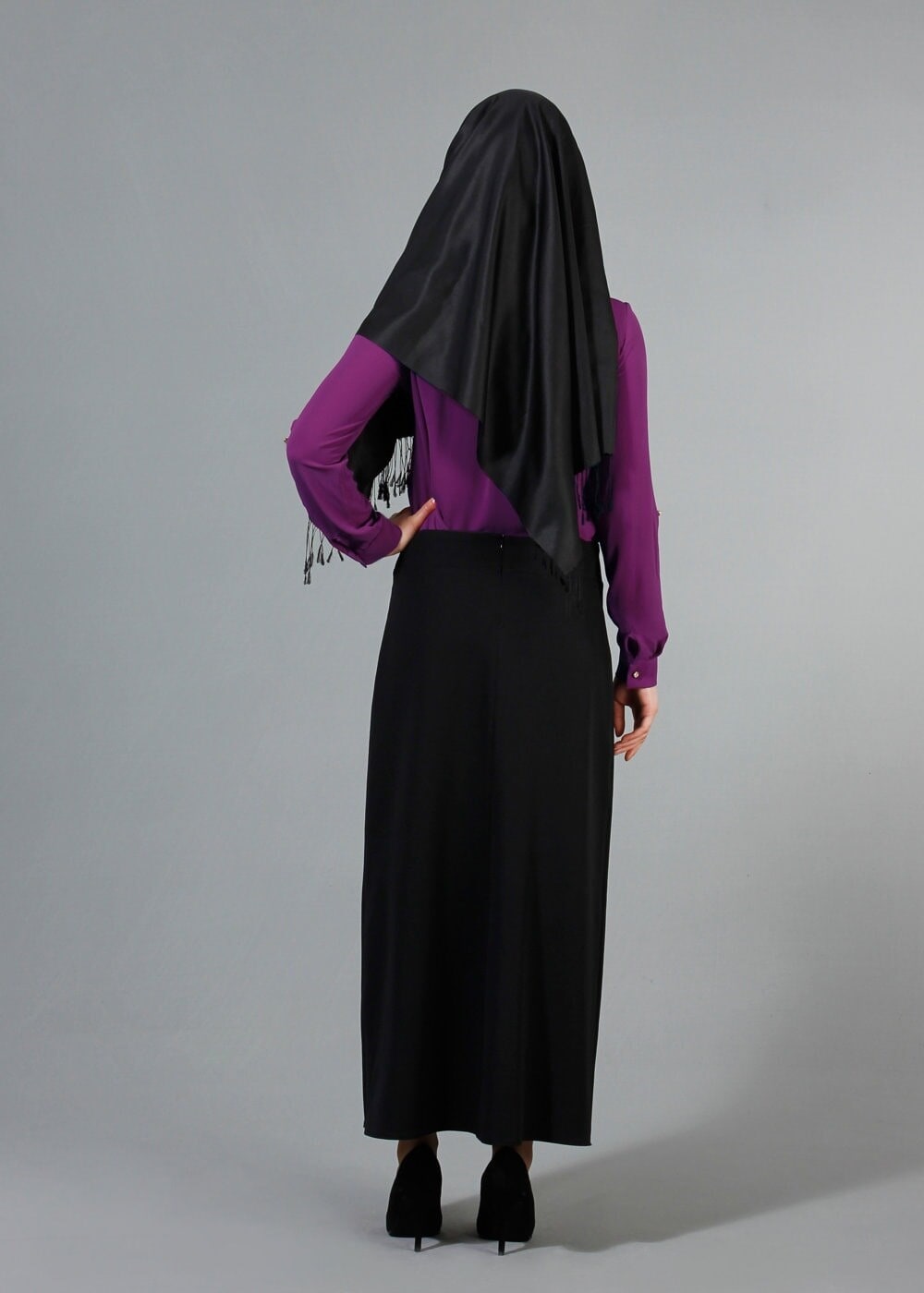 Vêtements hijab POURPRE T 2770 Helly Yakası Taş Detaylı Bluz