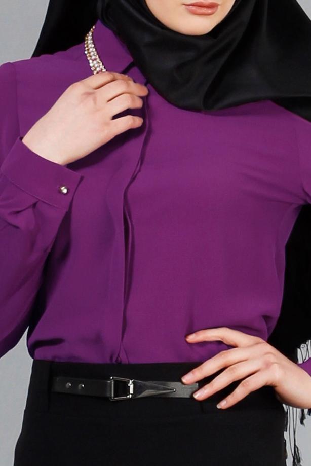 Tesettür giyim  T 2770 Helly Yakası Taş Detaylı Bluz - TRENDTESETTÜR