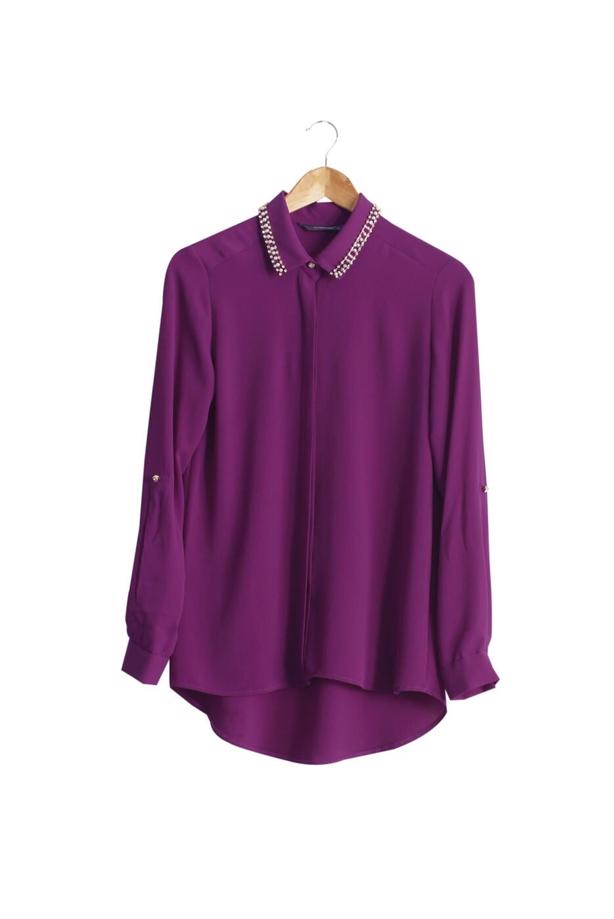 Tesettür giyim  T 2770 Helly Yakası Taş Detaylı Bluz - TRENDTESETTÜR