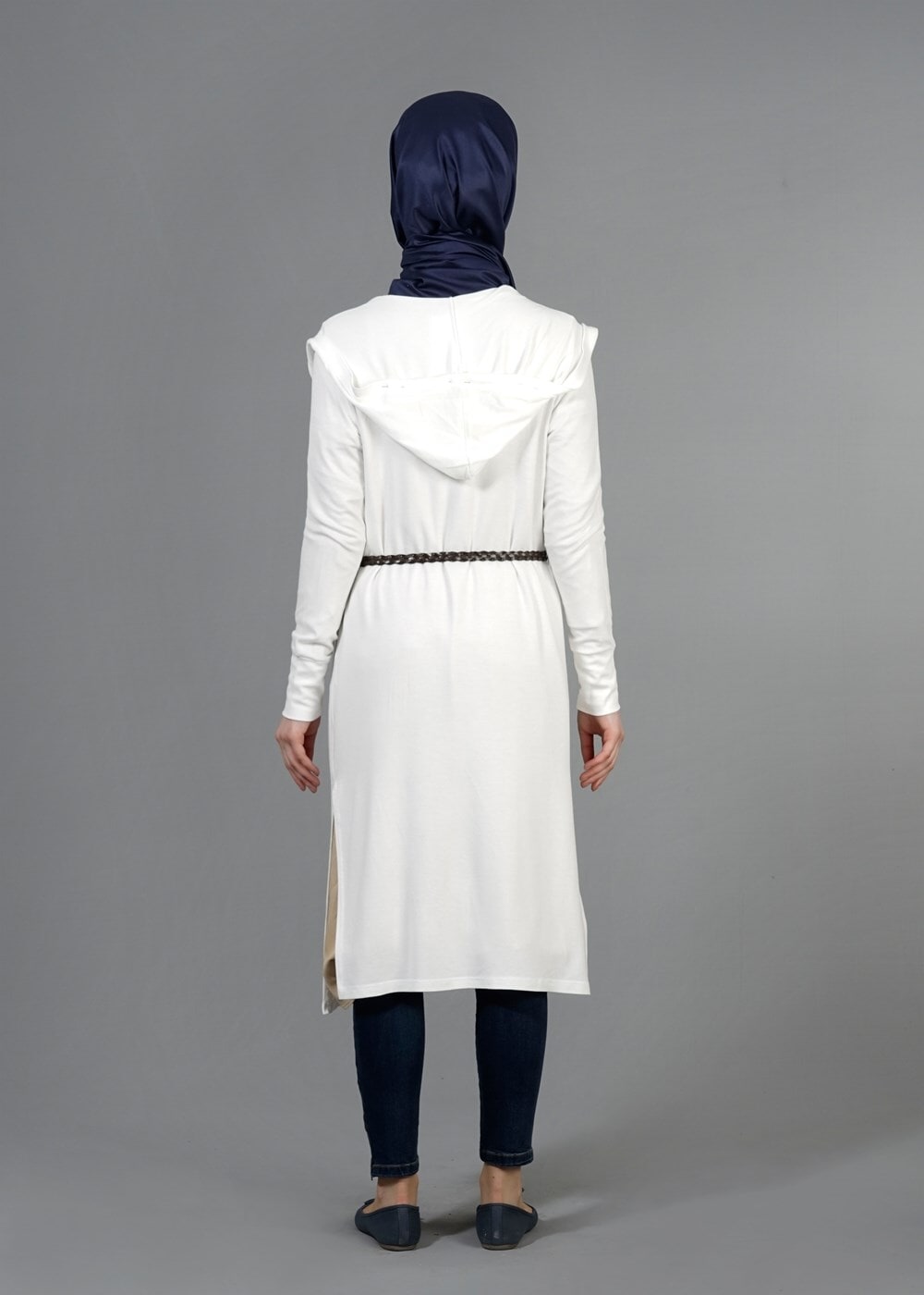 Vêtements hijab CRÈME CARDIGAN EN MAILLE À CAPUCHE 4956