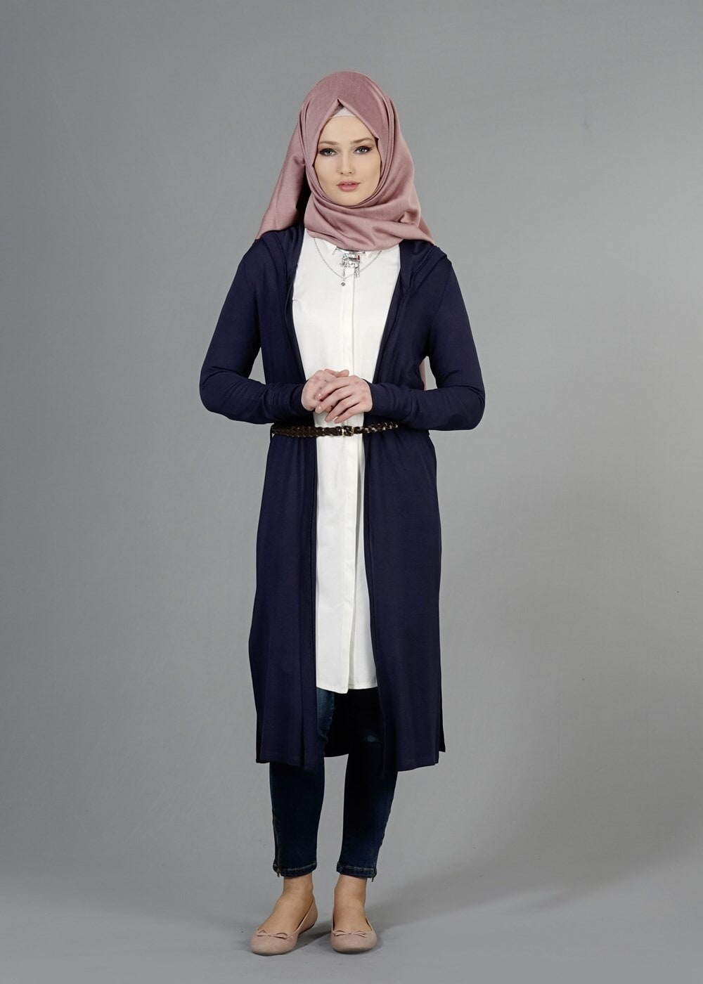 Hijab clothing NAVY BLUE HOODED KNITWEAR CARDIGAN 4956 