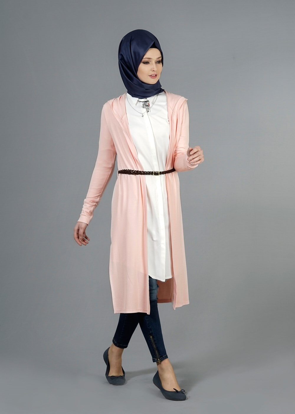 Hijab clothing POWDER HOODED KNITWEAR CARDIGAN 4956 