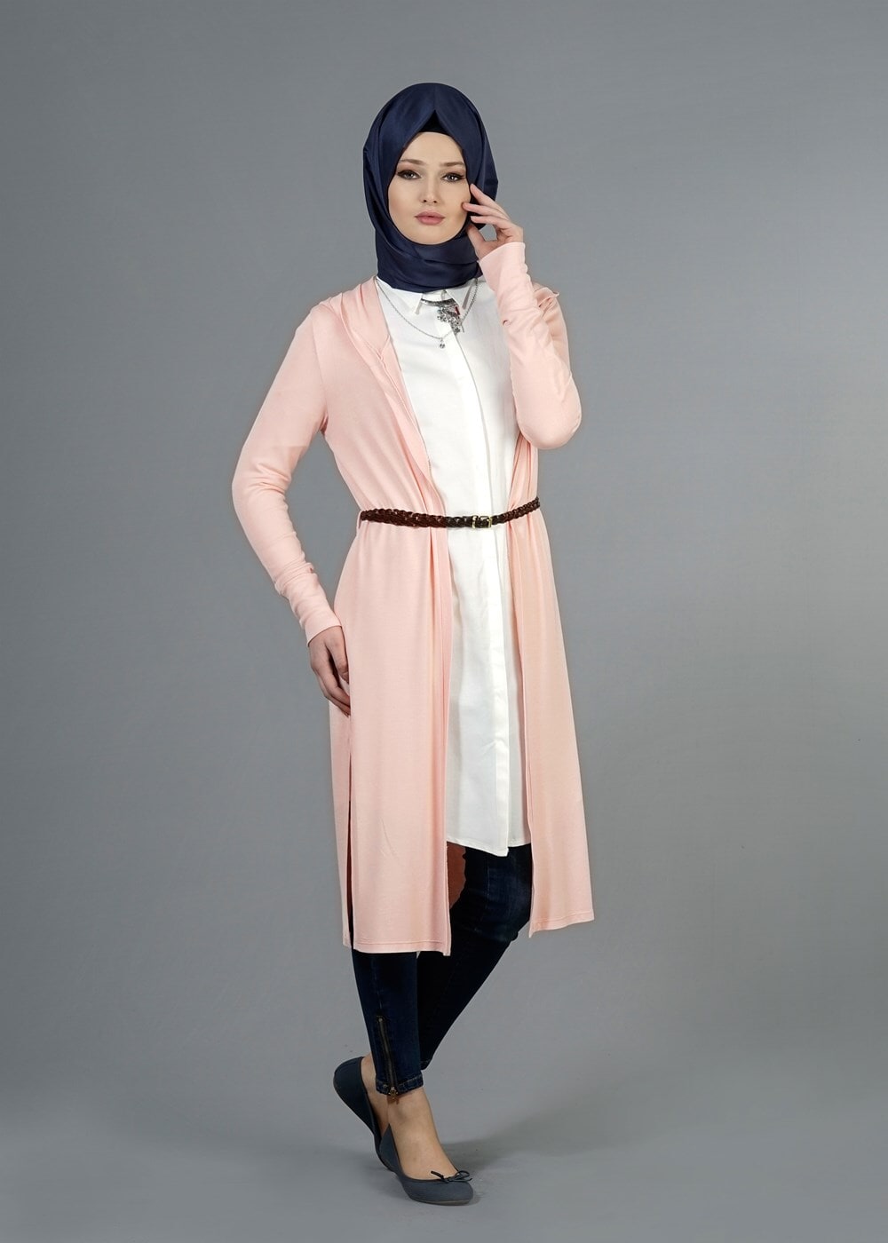 Hijab clothing POWDER HOODED KNITWEAR CARDIGAN 4956 