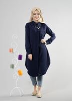 Tesettür giyim LACİVERT T 6530 Helly Düğmeli Kolyeli Tunik