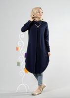 Hijab clothing NAVY BLUE T 6530 Helly Düğmeli Kolyeli Tunik