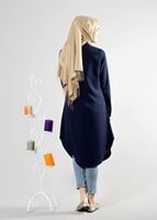 Tesettür giyim LACİVERT T 6530 Helly Düğmeli Kolyeli Tunik
