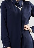Tesettür giyim LACİVERT T 6530 Helly Düğmeli Kolyeli Tunik