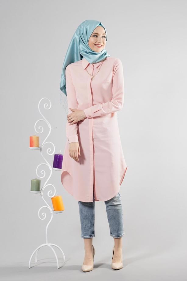Tesettür giyim  T 6530 Helly Düğmeli Kolyeli Tunik - TRENDTESETTÜR