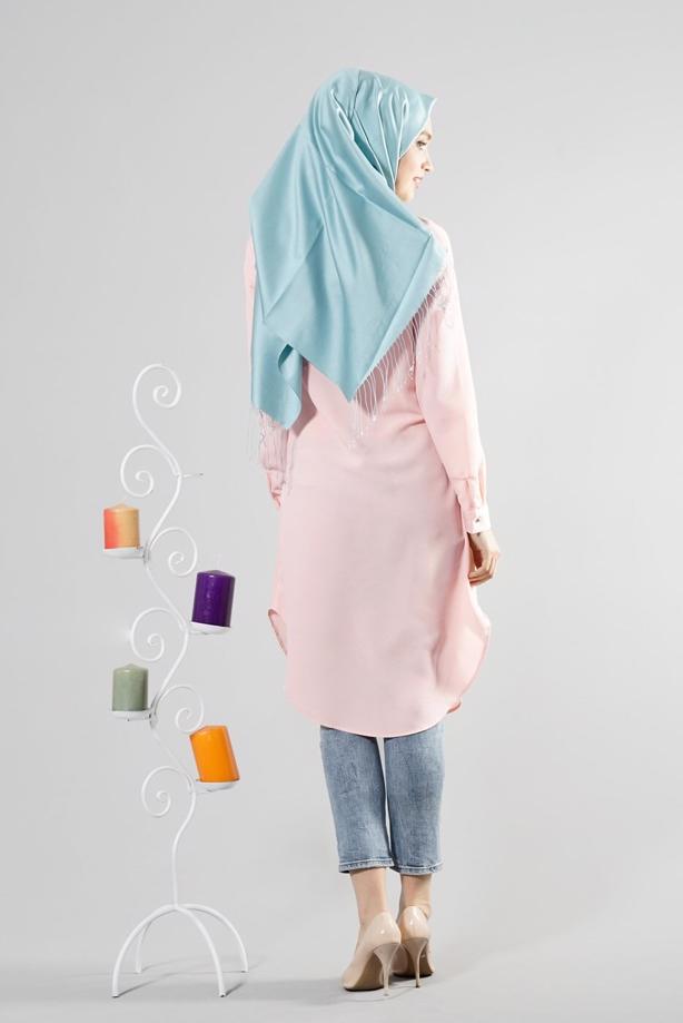 Tesettür giyim  T 6530 Helly Düğmeli Kolyeli Tunik - TRENDTESETTÜR