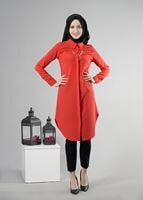 Hijab clothing RED T 6530 Helly Düğmeli Kolyeli Tunik