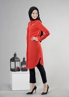 Hijab clothing RED T 6530 Helly Düğmeli Kolyeli Tunik