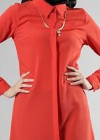 Hijab clothing RED T 6530 Helly Düğmeli Kolyeli Tunik