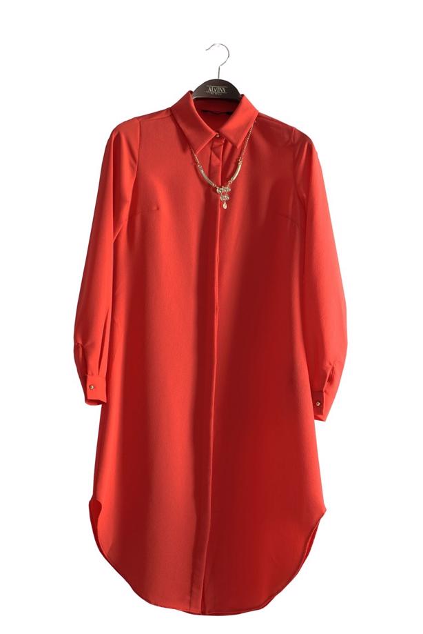 Tesettür giyim  T 6530 Helly Düğmeli Kolyeli Tunik - TRENDTESETTÜR