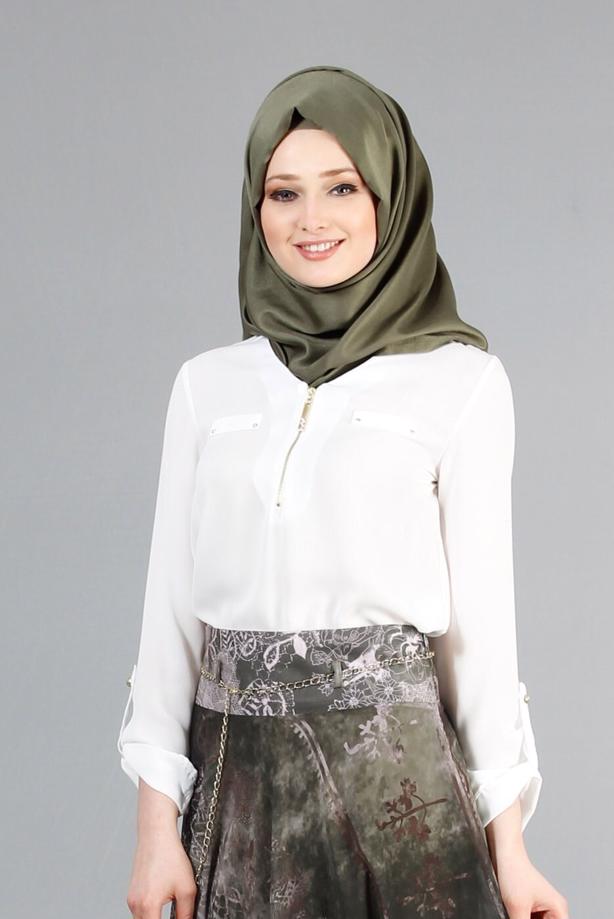Tesettür giyim  T 9122 Helly  Fermuar Detaylı Bluz - TRENDTESETTÜR