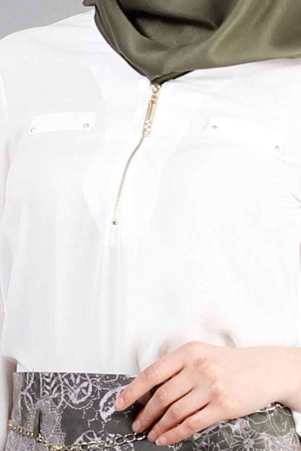 Tesettür giyim  T 9122 Helly  Fermuar Detaylı Bluz - TRENDTESETTÜR