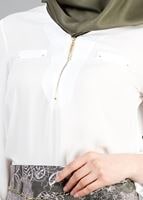 Hijab clothing CREAM T 9122 Helly  Fermuar Detaylı Bluz