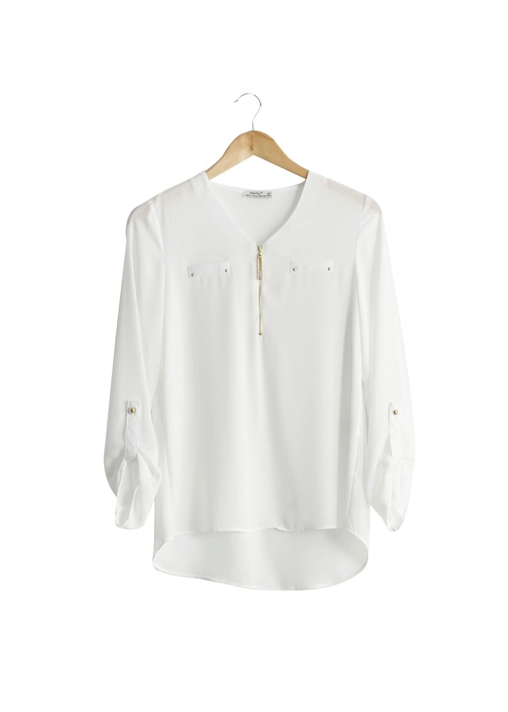 Hijab clothing CREAM T 9122 Helly  Fermuar Detaylı Bluz