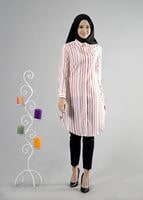 Hijab clothing CREAM T 9595 Helly Çizgi Desen Kolyeli Tunik