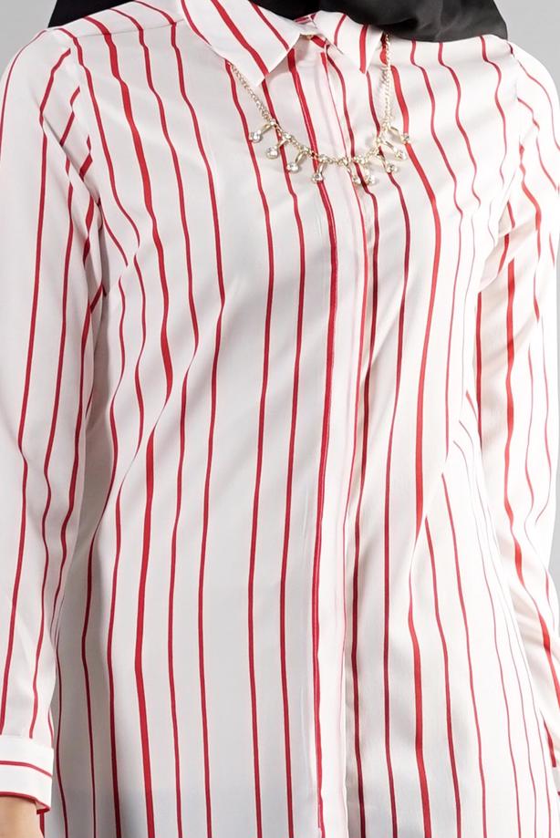 Tesettür giyim  T 9595 Helly Çizgi Desen Kolyeli Tunik - TRENDTESETTÜR