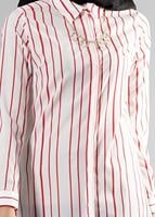 Hijab clothing CREAM T 9595 Helly Çizgi Desen Kolyeli Tunik