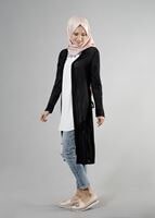 Hijab clothing BLACK T 9670 Helly Çizgili Kuşaklı Ceket