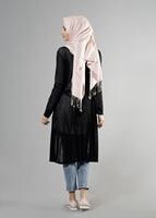 Hijab clothing BLACK T 9670 Helly Çizgili Kuşaklı Ceket