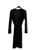 Hijab clothing BLACK T 9670 Helly Çizgili Kuşaklı Ceket