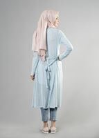 Vêtements hijab BLEU T 9670 Helly Çizgili Kuşaklı Ceket