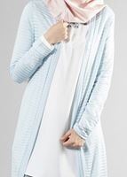 Vêtements hijab BLEU T 9670 Helly Çizgili Kuşaklı Ceket