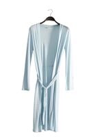 Vêtements hijab BLEU T 9670 Helly Çizgili Kuşaklı Ceket