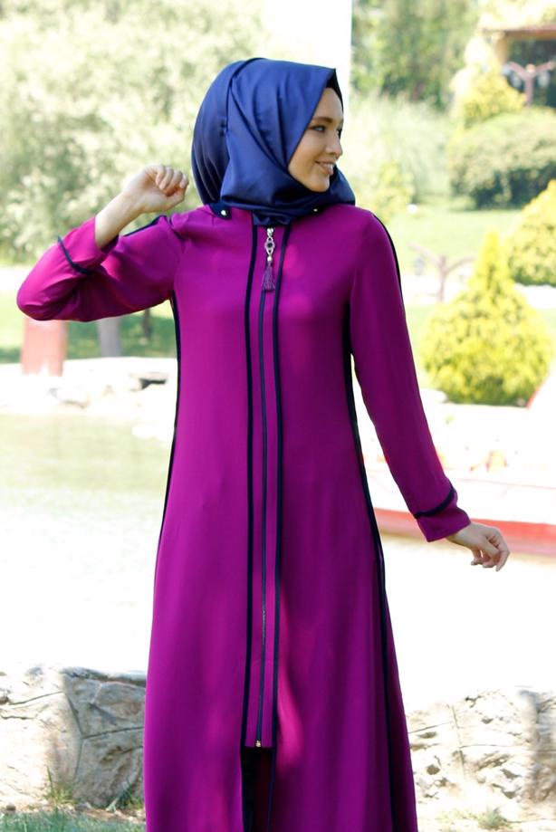 Vêtements hijab  T 16203 Moda Stil Fermuar Detaylı Kapşonlu Ferace - TRENDTESETTÜR