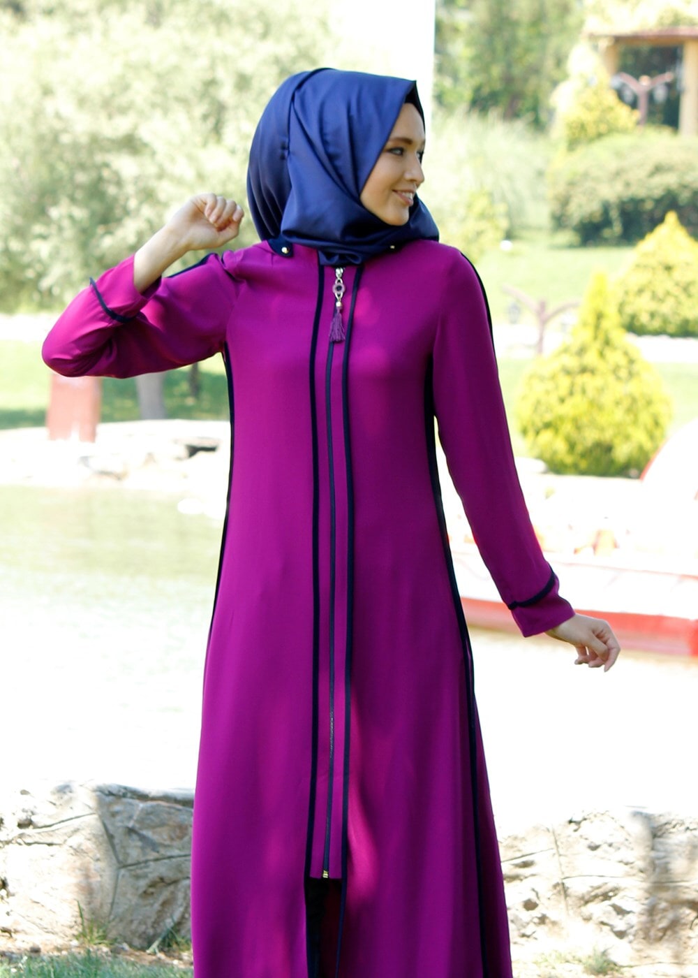 Vêtements hijab PRUNE T 16203 Moda Stil Fermuar Detaylı Kapşonlu Ferace