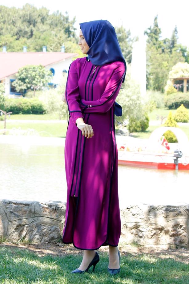 Tesettür giyim  T 16203 Moda Stil Fermuar Detaylı Kapşonlu Ferace - TRENDTESETTÜR