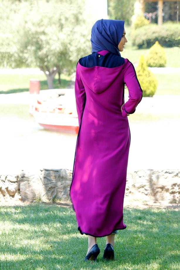 Tesettür giyim  T 16203 Moda Stil Fermuar Detaylı Kapşonlu Ferace - TRENDTESETTÜR