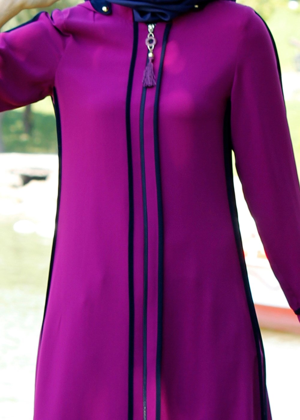 Tesettür giyim MÜRDÜM T 16203 Moda Stil Fermuar Detaylı Kapşonlu Ferace